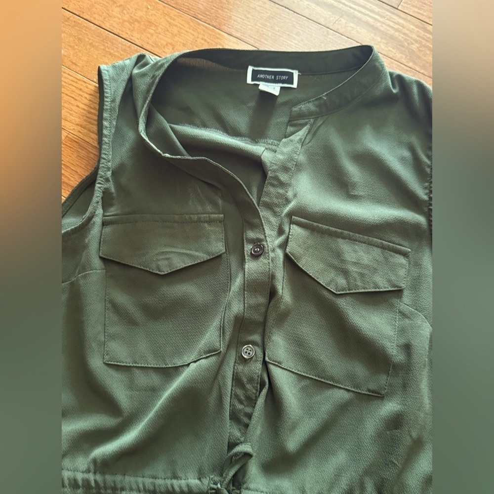 Sleevless Olive Shirt Dress with Drawstring Waiste
